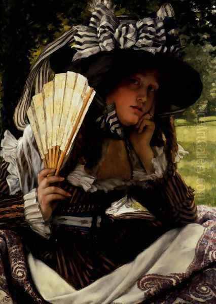 Jeune Femme A L Eventail Oil Painting by James Jacques Joseph Tissot