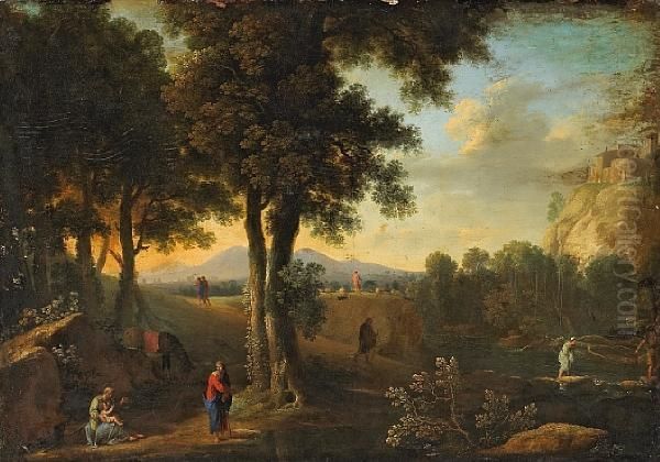 The Holy Family In A Landscape Oil Painting by Herman Van Swanevelt