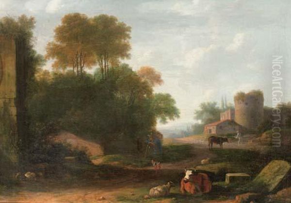 An Italianate Landscape Oil Painting by Herman Van Swanevelt