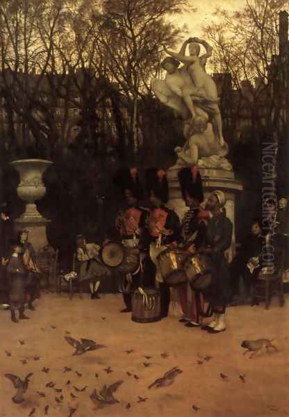 Beating The Retreat In The Tuileries Gardens Oil Painting by James Jacques Joseph Tissot