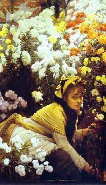 Chrysanthemums Oil Painting by James Jacques Joseph Tissot