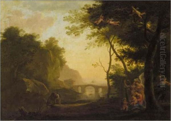 A Classical Landscape With The Rest On The Flight Into Egypt Oil Painting by Herman Van Swanevelt