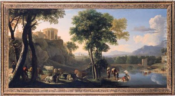 An Italianate Landscape With A Drover Oil Painting by Herman Van Swanevelt