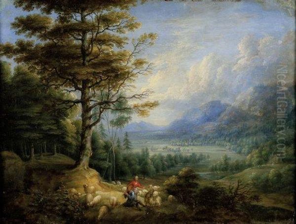 Paysage Vallone Avec Scene Pastorale Oil Painting by Lucas Van Uden