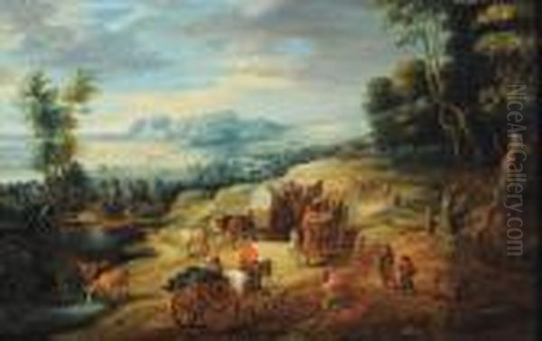 Attelage Dans Un Paysage Oil Painting by Lucas Van Uden