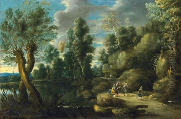 Flusslandschaft Mitfiguren Oil Painting by Lucas Van Uden