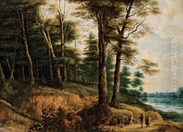 Landschaft Mit Zigeunern, Einem Jager, Frau Und Kind Oil Painting by Lucas Van Uden