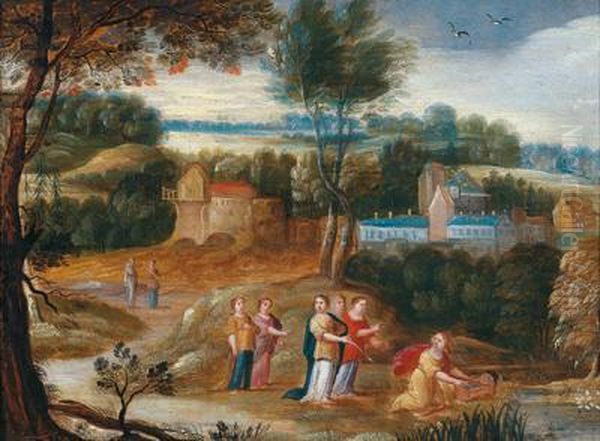 Paesaggio Con La Figlia Del Faraone Che Ritrova Mose Oil Painting by Lucas Van Uden