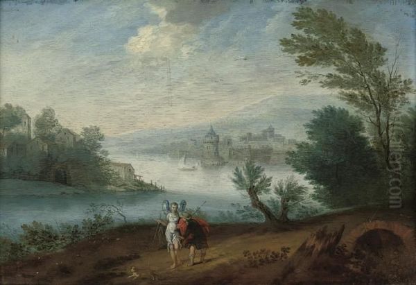 A Wooded River Landscape With Tobias And The Archangelraphael Oil Painting by Lucas Van Uden