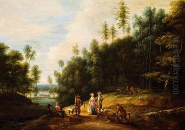 Chasseurs Dans La Foret Oil Painting by Lucas Van Uden