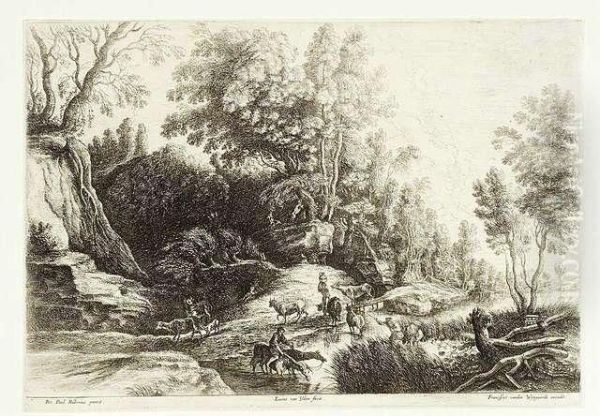 The Drove At The Watering Place. Etching, Ca. 1640 After Peter Paul Rubens. State Iv Oil Painting by Lucas Van Uden