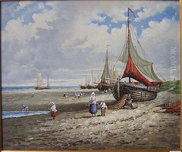 Scheepjes Op Het Droge. Oil Painting by Lucas Van Uden