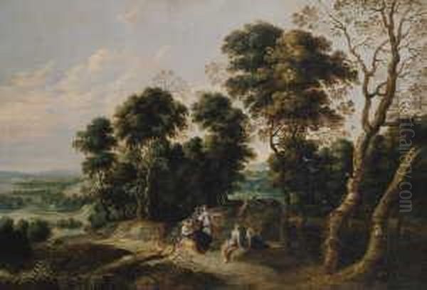 Landschaft Mit Dem Wettstreit 
Der Musen Und Pieriden (nach Ovid, Metamorphosen, V, 294-317). Oil Painting by Lucas Van Uden