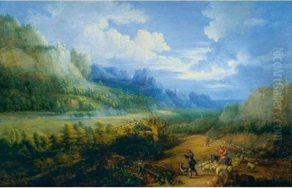 Landscape With Herdsmen And Their Sheep Oil Painting by Lucas Van Uden