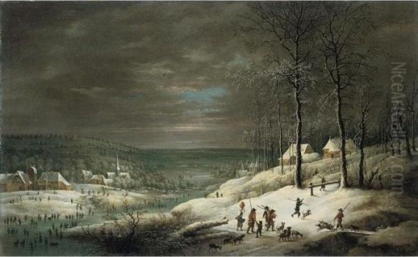 Winter Landscape With Hunters Oil Painting by Lucas Van Uden