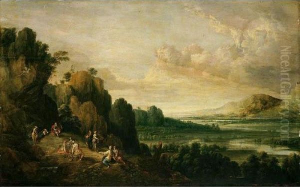 Apollo And The Muses On Mount Parnassus Oil Painting by Lucas Van Uden