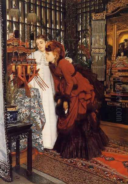 Young Women Looking At Japanese Objects Oil Painting by James Jacques Joseph Tissot