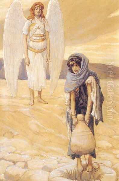 Hagar and the Angel in the Desert 1896-1900 Oil Painting by James Jacques Joseph Tissot