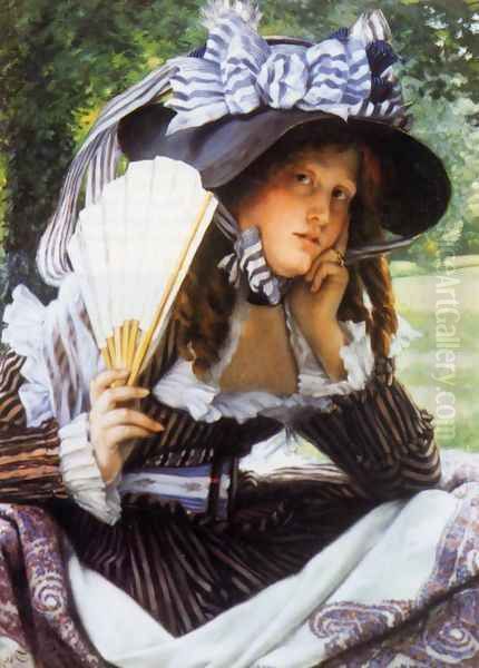 Young Lady with a Fan Oil Painting by James Jacques Joseph Tissot