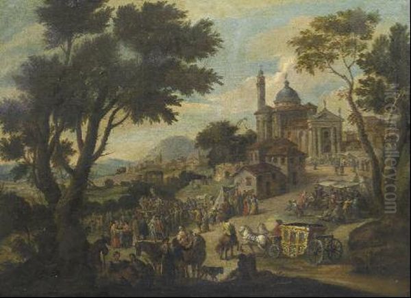 Festa Paesana In Un Paesaggio Oil Painting by (circle of) Wittel, Gaspar van (Vanvitelli)