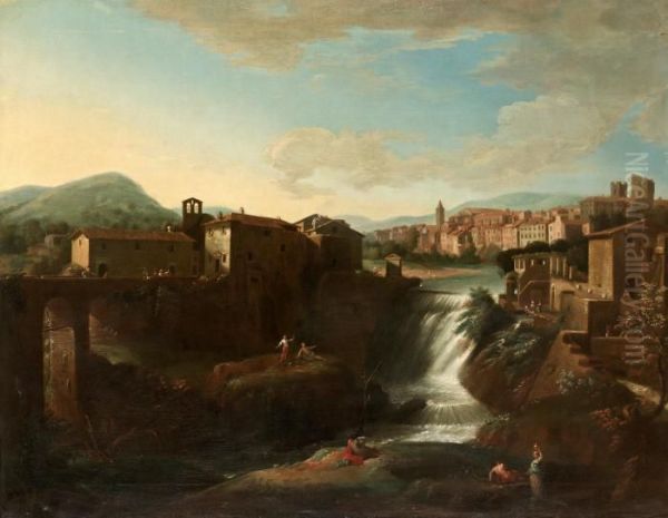 La Vecchia Cascata Dell'aniene Oil Painting by (circle of) Wittel, Gaspar van (Vanvitelli)