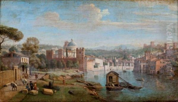 L'adige A San Giorgio In Braida Oil Painting by (circle of) Wittel, Gaspar van (Vanvitelli)