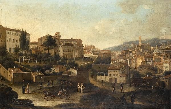 A View Of Rome From The Monti Looking West Oil Painting by (circle of) Wittel, Gaspar van (Vanvitelli)