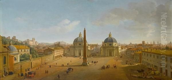 The Piazza Del Popolo, Rome Oil Painting by (circle of) Wittel, Gaspar van (Vanvitelli)