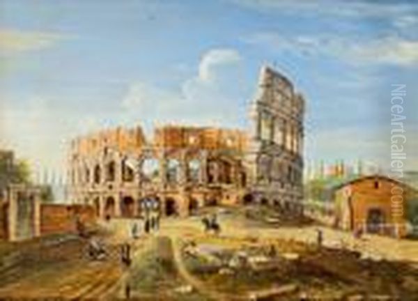 A Veduta Del Colosseo Con Figure Oil Painting by (circle of) Wittel, Gaspar van (Vanvitelli)