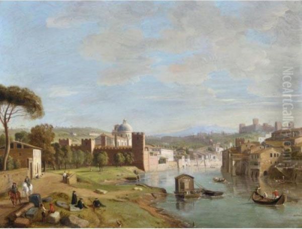 Verona, A View Of The River Adige At San Giorgio In Braida Oil Painting by (circle of) Wittel, Gaspar van (Vanvitelli)