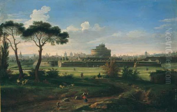 Vue De Rome Avec Le Chateau Saint-ange Oil Painting by (circle of) Wittel, Gaspar van (Vanvitelli)