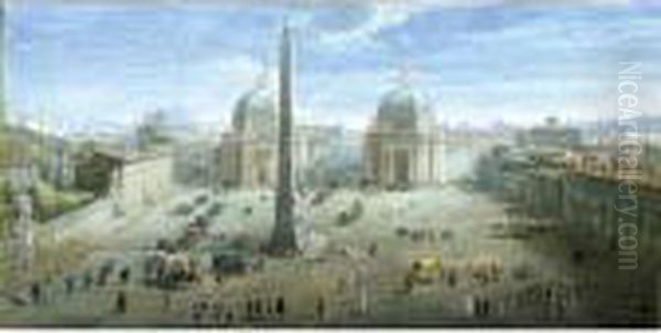 View Of The Piazza Del Popolo Oil Painting by (circle of) Wittel, Gaspar van (Vanvitelli)