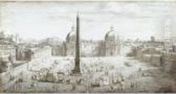 View Of Piazza Del Popolo Oil Painting by (circle of) Wittel, Gaspar van (Vanvitelli)