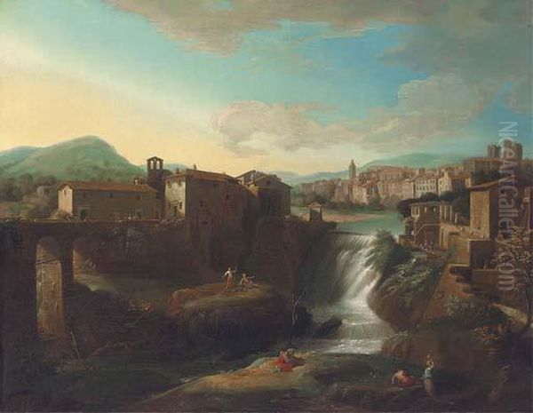 A View Of Tivoli With The Vecchia Cascata Dell'aniene Oil Painting by (circle of) Wittel, Gaspar van (Vanvitelli)