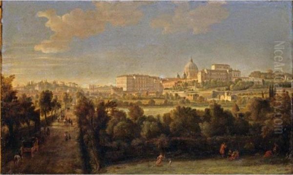 Rome, A View Of Saint Peter's Basilica And The Vatican Seen From Prati Di Castello Oil Painting by (circle of) Wittel, Gaspar van (Vanvitelli)