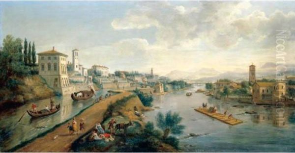 A View Of The Vaprio D'adda Oil Painting by (circle of) Wittel, Gaspar van (Vanvitelli)