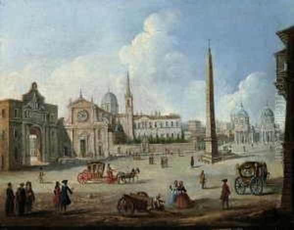 Gen. , Nachfolge Die Piazza Del Popolo In Rom. Ol Auf Leinwand . H 32; B 40,5 Cm by (circle of) Wittel, Gaspar van (Vanvitelli)