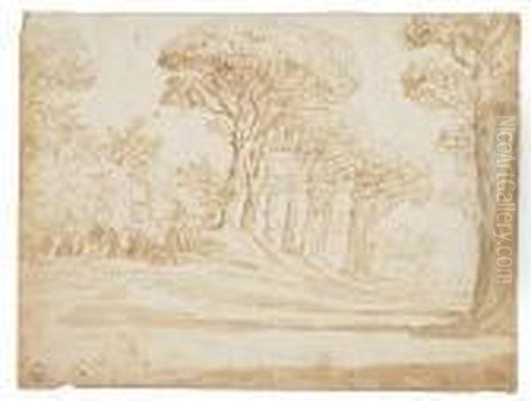 A Wooded Landscape With Rolling Hills Oil Painting by (circle of) Wittel, Gaspar van (Vanvitelli)