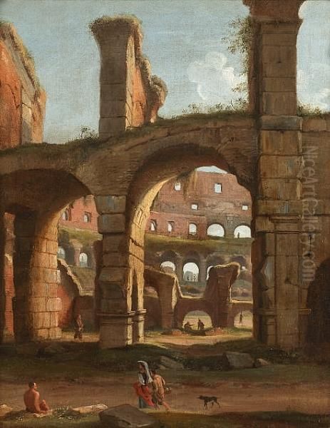 Figures Before The Colosseum, Rome Oil Painting by (circle of) Wittel, Gaspar van (Vanvitelli)