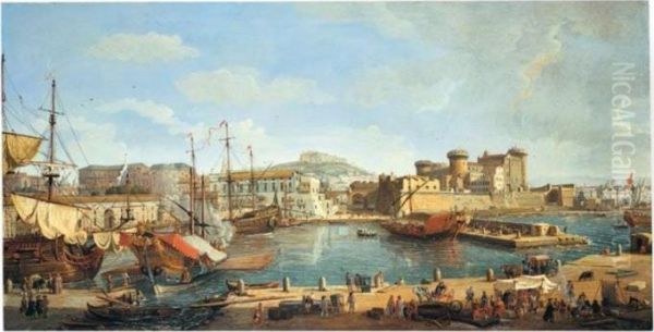 Naples, A View Of The Darsena Oil Painting by (circle of) Wittel, Gaspar van (Vanvitelli)