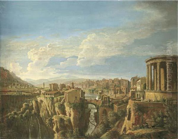 A View Of Tivoli With The Temple Of Vesta Oil Painting by (circle of) Wittel, Gaspar van (Vanvitelli)