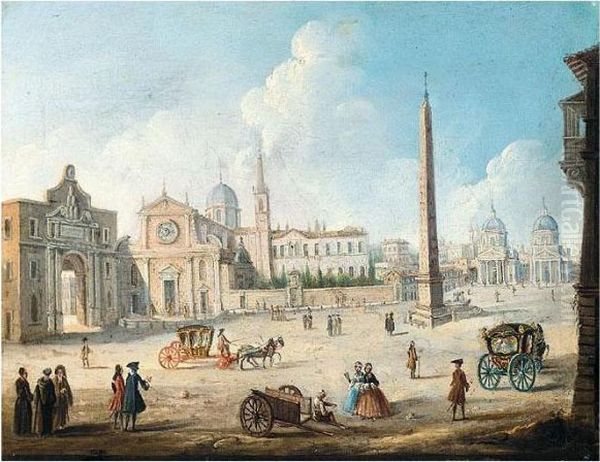 Rome, A View Of The Piazza Del Popolo, Taken From The South Oil Painting by (circle of) Wittel, Gaspar van (Vanvitelli)