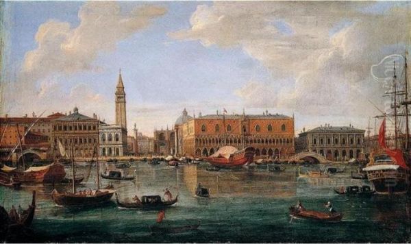 Venice, A View Of The Molo From 
The Bacino Di San Marco Looking North Towards The Piazzetta And The 
Palazzo Ducale Oil Painting by (circle of) Wittel, Gaspar van (Vanvitelli)