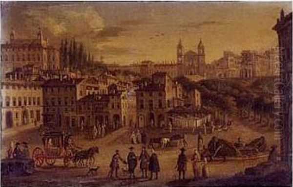 View Of Rome With Trinita Dei Monti In The Distance Oil Painting by (circle of) Wittel, Gaspar van (Vanvitelli)