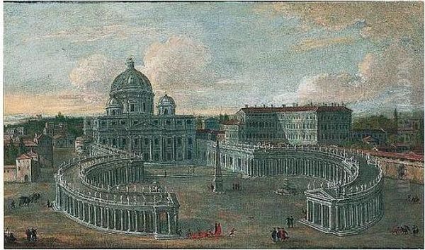 Rome, A View Of The Piazza San Pietro Oil Painting by (circle of) Wittel, Gaspar van (Vanvitelli)