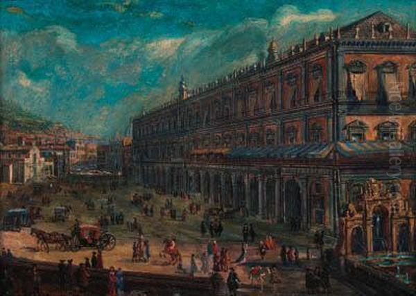 Piazza Del Palazzo Reale, Naples Oil Painting by (circle of) Wittel, Gaspar van (Vanvitelli)