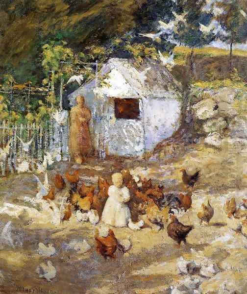 Barnyard Oil Painting by John Henry Twachtman