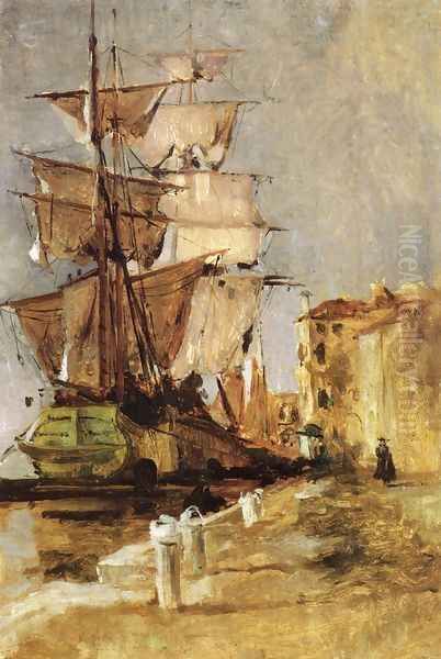 Venetian Sailing Vessel Oil Painting by John Henry Twachtman