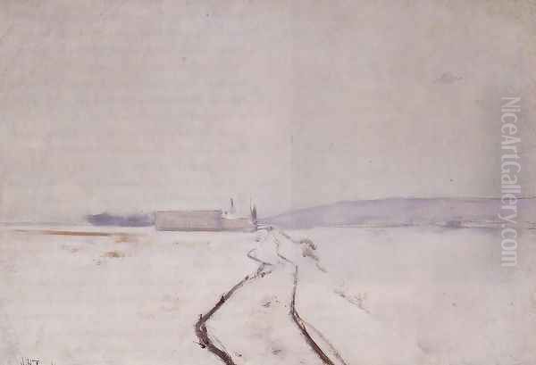 Along The River Winter Oil Painting by John Henry Twachtman