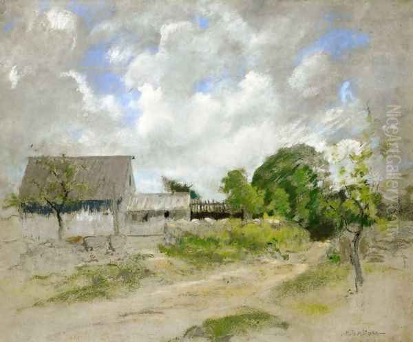 Farm Scene Oil Painting by John Henry Twachtman